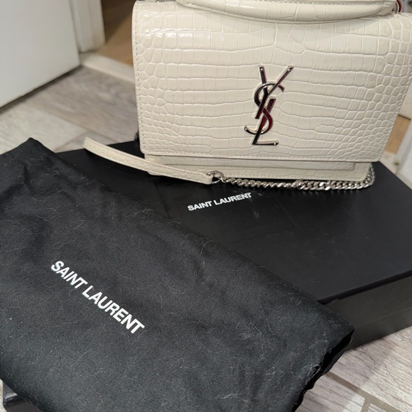 Yves Saint Laurent Ivory Croc-Embossed Mini Sunset Bag - Picture 9 of 9